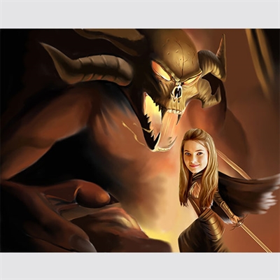 Dragon Fighting Woman Caricature from Photo - myDaVinci
